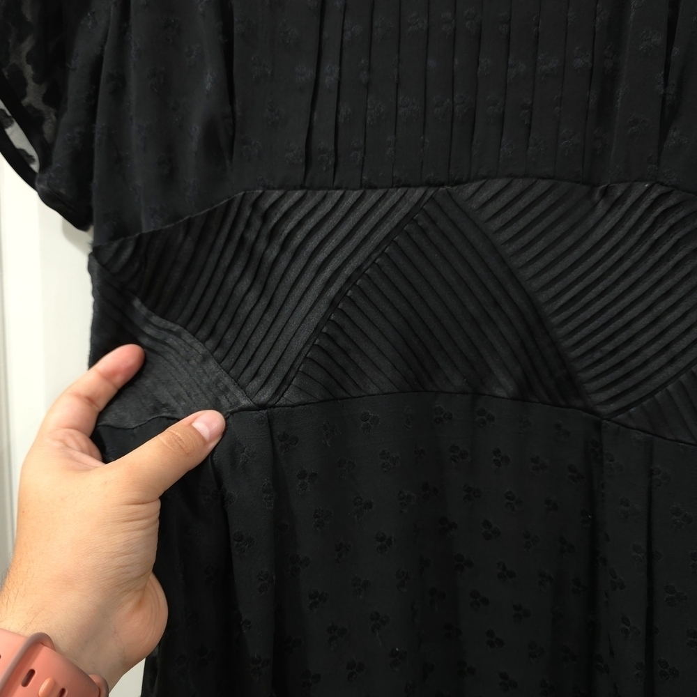CATHERINE MALANDRINO Black 100% Silk Textured Midi Dress, Baby Doll, Vintage, 10 - Picture 15 of 16